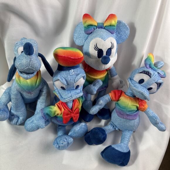 Disney Rainbow Pride Plush Plushies Set of 4 NWOT Pluto Minnie Donald Daisy - Picture 1 of 11